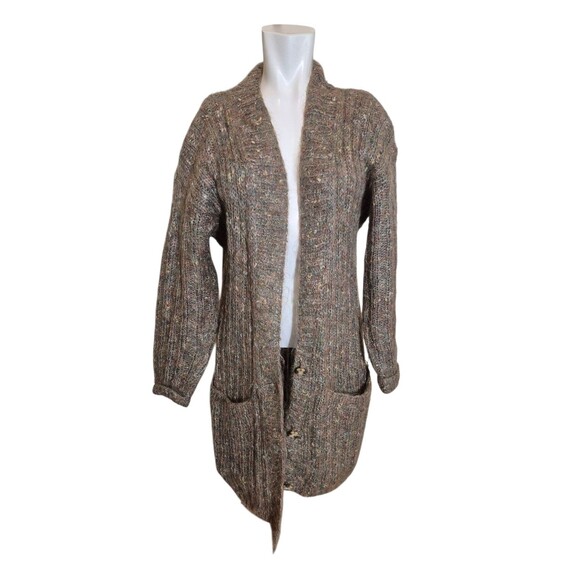 Ellen Tracy VTG 90s Mohair Sweater Tunic Cardigan Taupe Marled Sweater Sz M - Picture 1 of 6